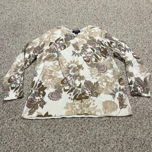 Lands End Floral Cardigan Sweater Sz 1X Button Front Cream Tan Cottagecore